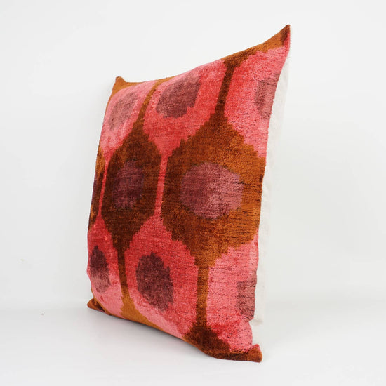 Orange + Pink Handmade Ikat Silk + Velvet Pillow