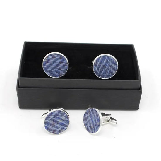 Blue Herringbone Cuff Links