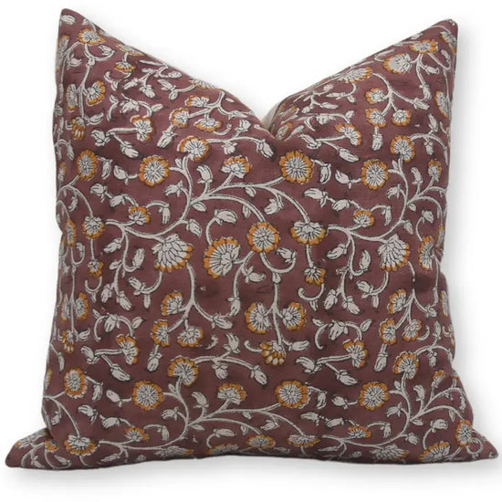 Burgundy + Mustard Block Print Pillow