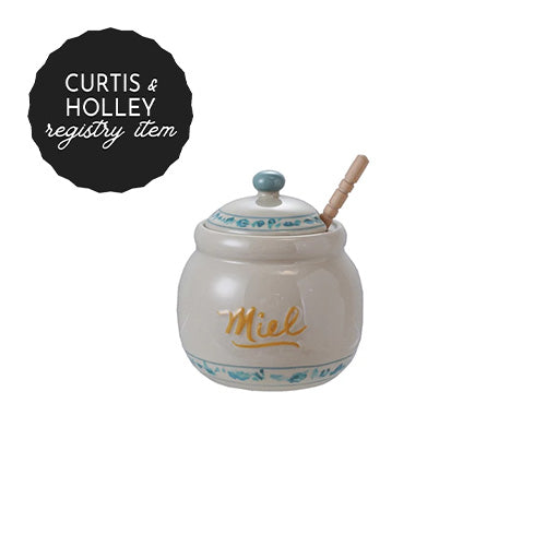 *REGISTRY ITEM: Stoneware Honey Jar with Lid & Wood Dipper*