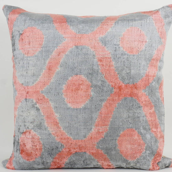 Blue + Pink Handmade Ikat Silk + Velvet Pillow