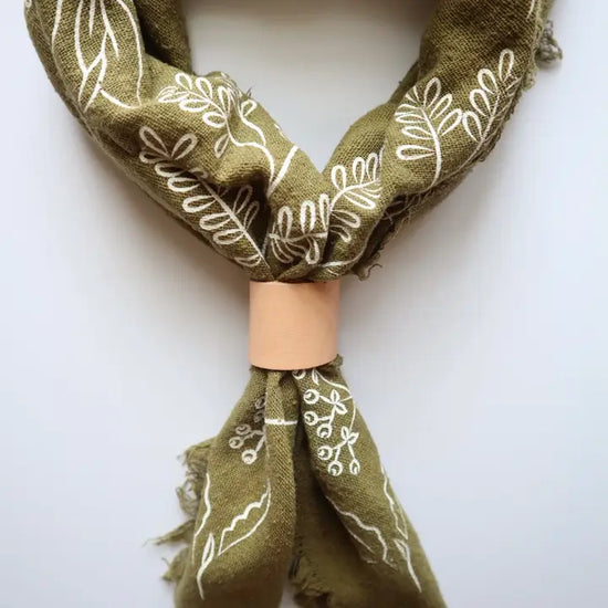 Olive Green White Ink Botanical Bandana