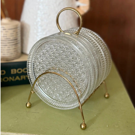 Glass Coasters Metal Caddy Set