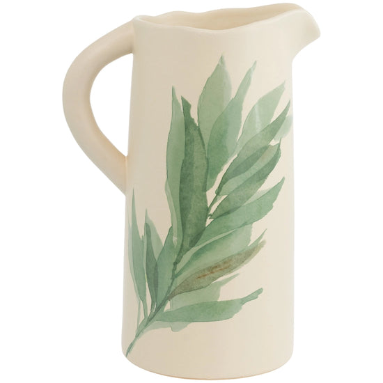 Tall Leaf and Stem Ceramic Pitcher