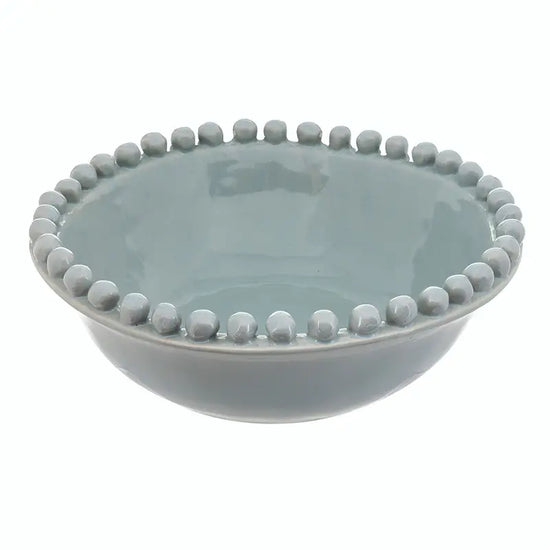 Large Coastal Blue Ceramic Beaded Bowl