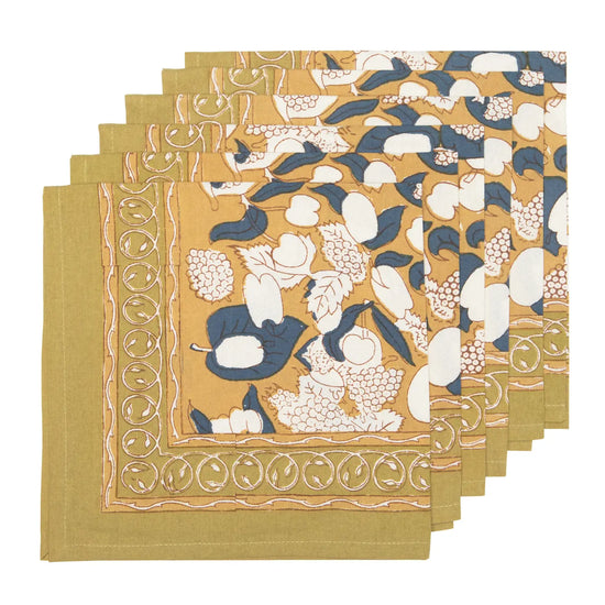 S/6 Forest Harvest Mustard & Blue Napkins