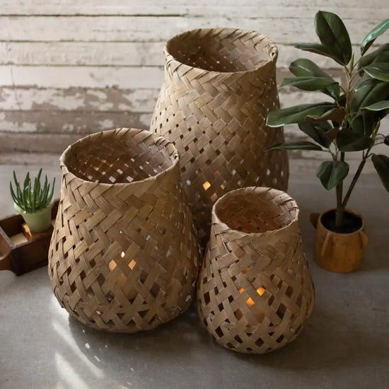 Woven Basket Lanterns with Glass Holder