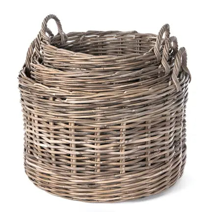 Kooboo Grey Round Rattan Storage Basket with Handles