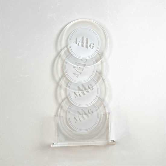 Set of Four Lucite Round Coasters w/ Custom Monogram