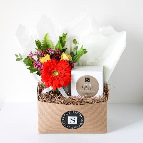 Flower Gift Box + Signature Found Teak Candle