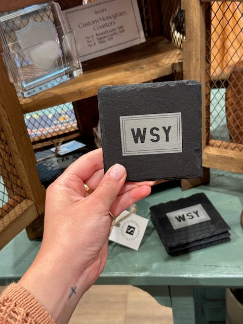 Crest Slate Coasters with Monogram