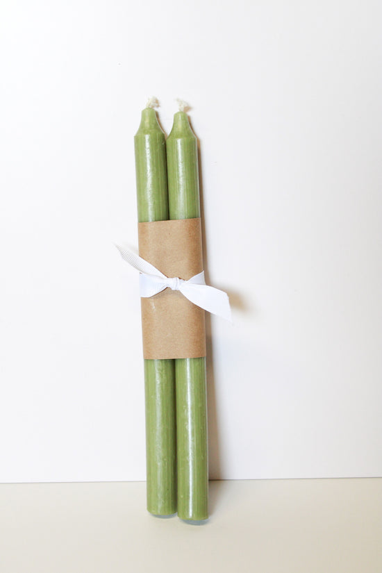 Set of 2 Moss Green Taper Candles