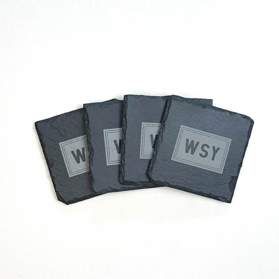 Set of Four Crest Slate Coasters with Custom Monogram