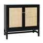 Black Two Door Cabinet w/Natural Raffia Panels