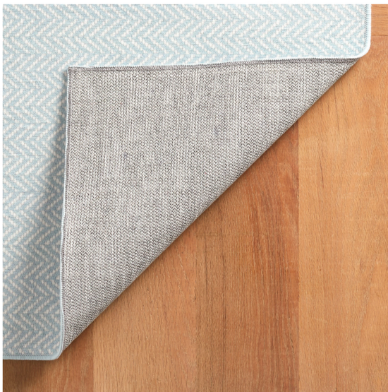 Herringbone Swedish Blue Machine Washable Rug