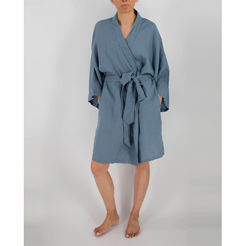 Blue Mid-Length Linen Robe