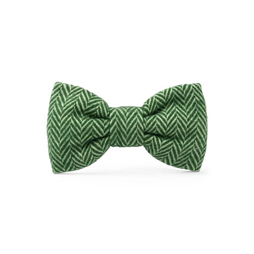 Green Herringbone Flannel Holiday Bow Tie
