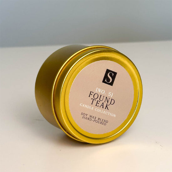 Found Teak Tin Candle