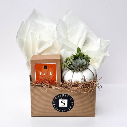 Fall Signature Candle with White Pumpkin Succulent