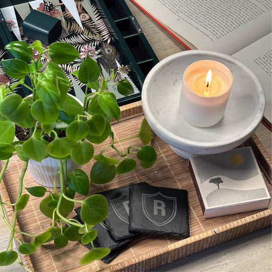 Set of Four Slate Coasters with Single Letter Monogram