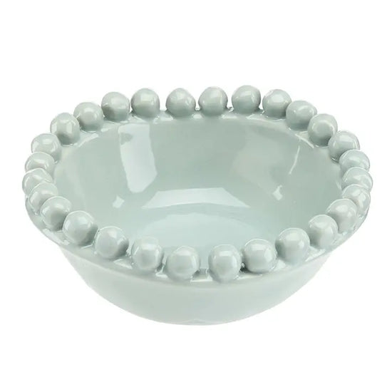 Small Coastal Blue Ceramic Beaded Bowl