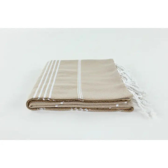 Light Brown Turkish Classic Striped Peshtemal Towel
