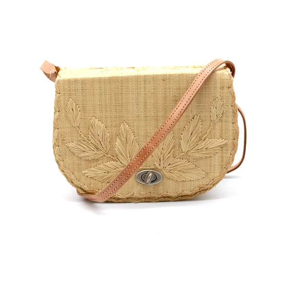 Natural Embroidered Vines Straw Crossbody