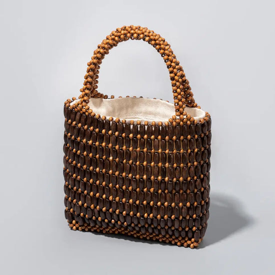 Coffee Bead Woven Handbag