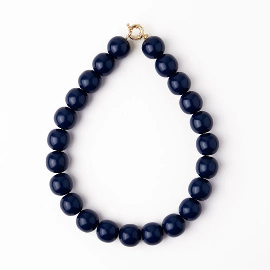 Navy Iris Large Resin Bead Necklace