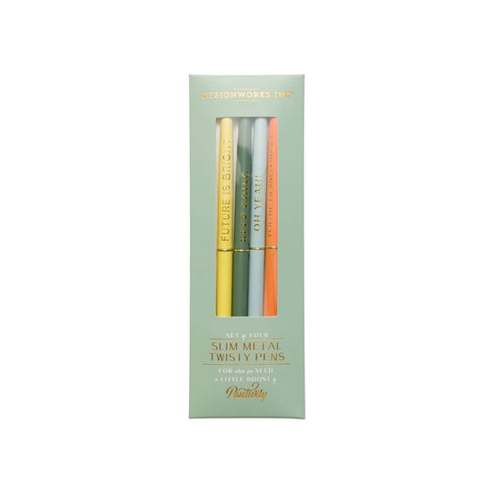 Set of 4 Green Twisty Slim Metal Pens