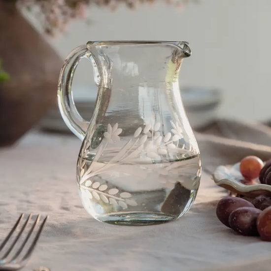 Hand Etched Blown Petite Pitcher