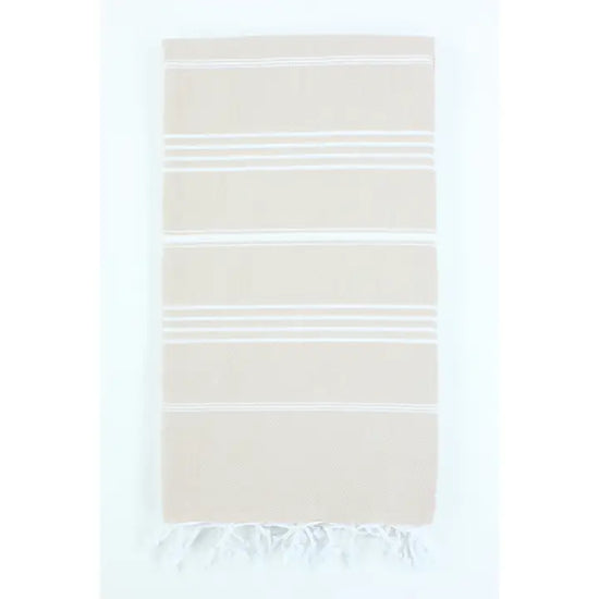 Beige Turkish Classic Striped Peshtemal Towel