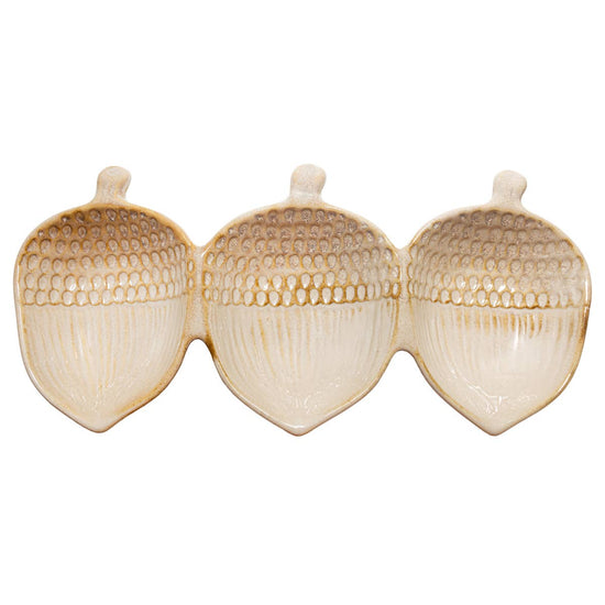 Long Acorn Cream 3 Section Dish