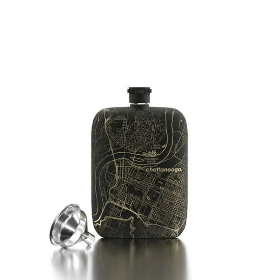 Black 6oz Chattanooga Map Pocket Flask