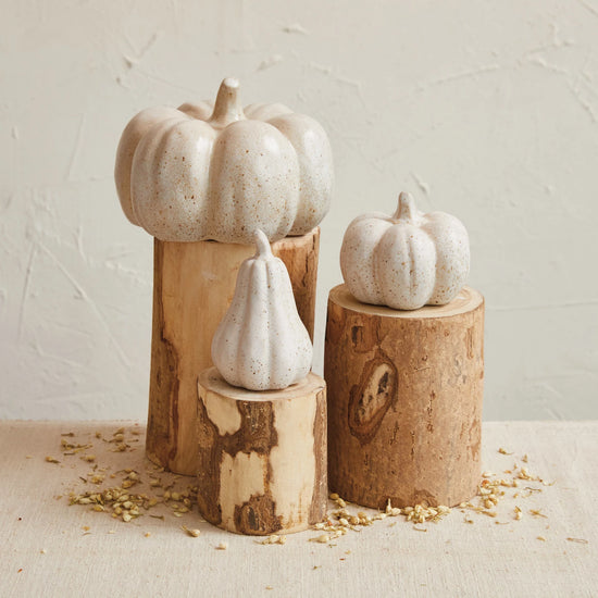 Small Cream Speckled Stoneware Pumpkin