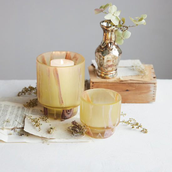 Small Marbled Yellow Glass Footed Tealight