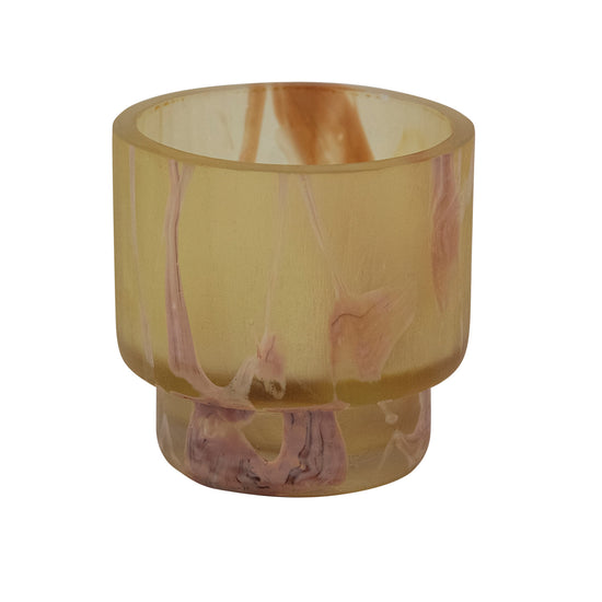 Small Marbled Yellow Glass Footed Tealight