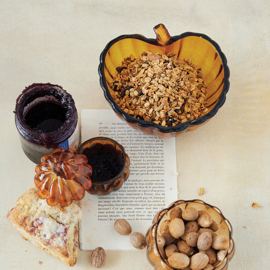 Amber Hand-Blown Glass Pumpkin Bowl