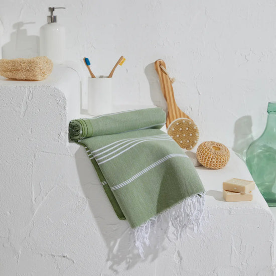 Sage Striped Turkish Towel