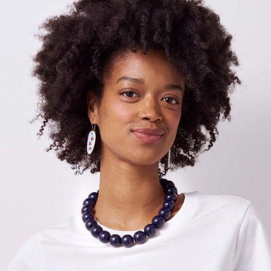 Navy Iris Large Resin Bead Necklace