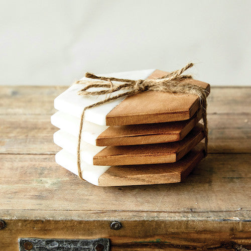 Hexagon Marble + Wood Coasters