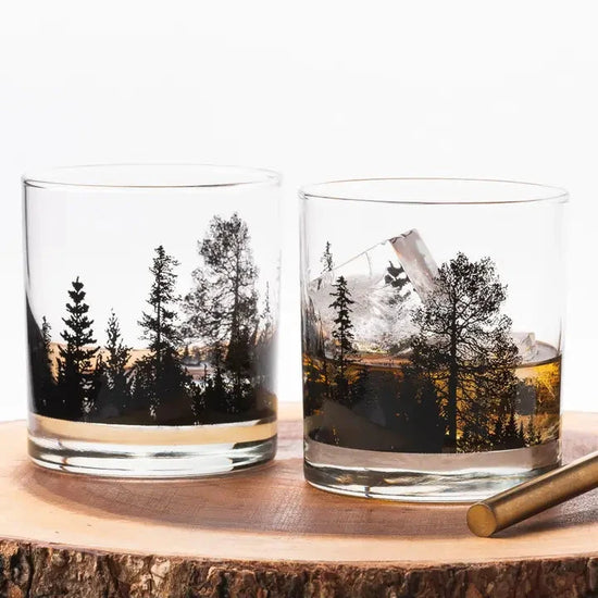 S/2 Forest Landscape Whiskey Glasses