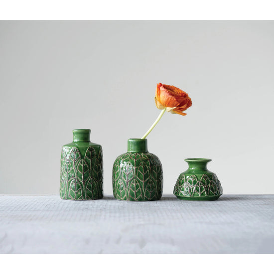 Green Embossed Vase