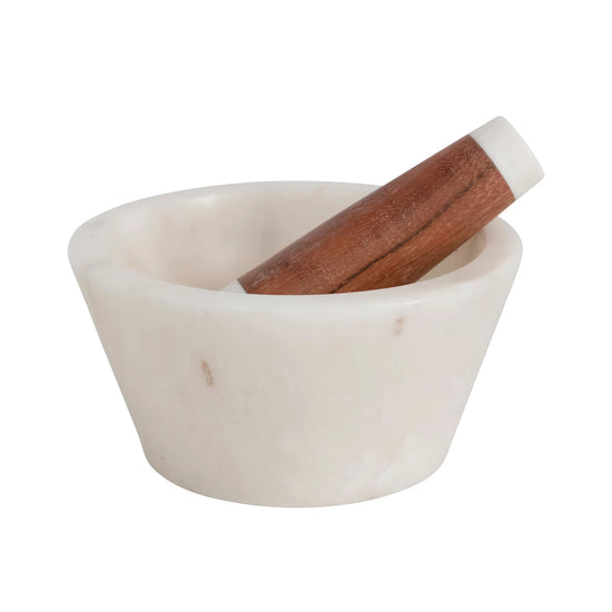 Marble and Acacia Wood Mortar & Pestle