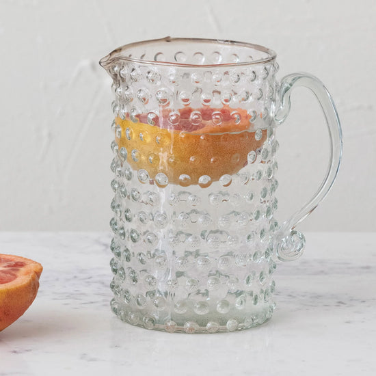 Hand-Blown Glass Hobnail Pitcher