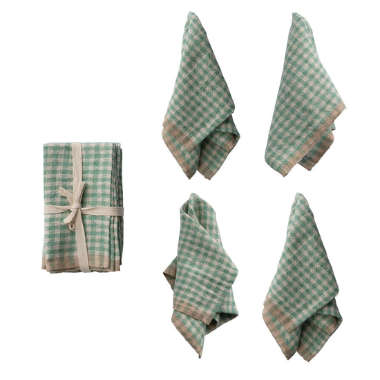 S/4 Aqua Gingham Woven Napkins