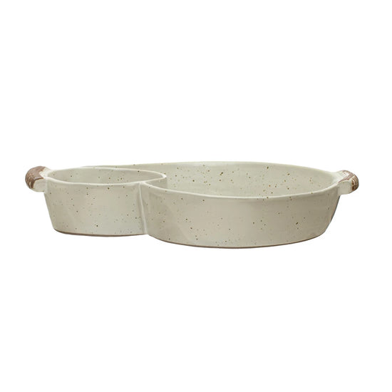 Stoneware Dish w/ 2 Sections