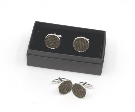 Brown Herringbone Cuff Links