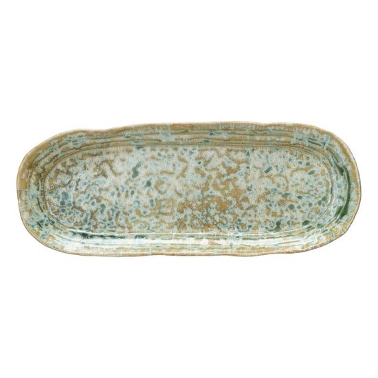 Green Long Stoneware Platter