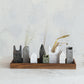 Wood Tray w/8 House Shaped Vases